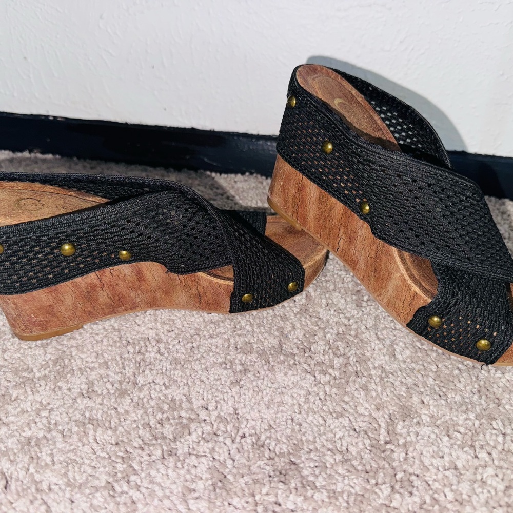 Cato Black and Brown Woven Wedges